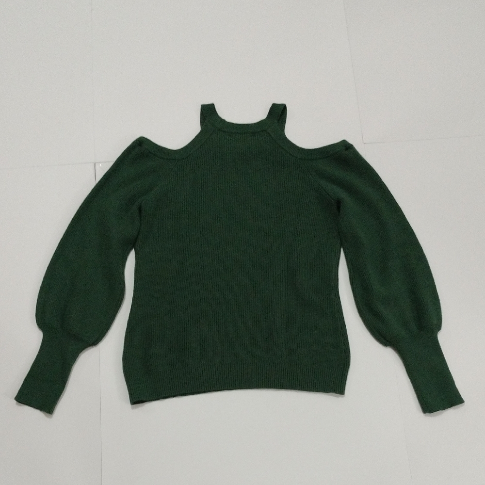 Boston Proper Forest Green Cold Shoulder Ribbed Knit Sweater | Size M | Mock Nec - Picture 4 of 6